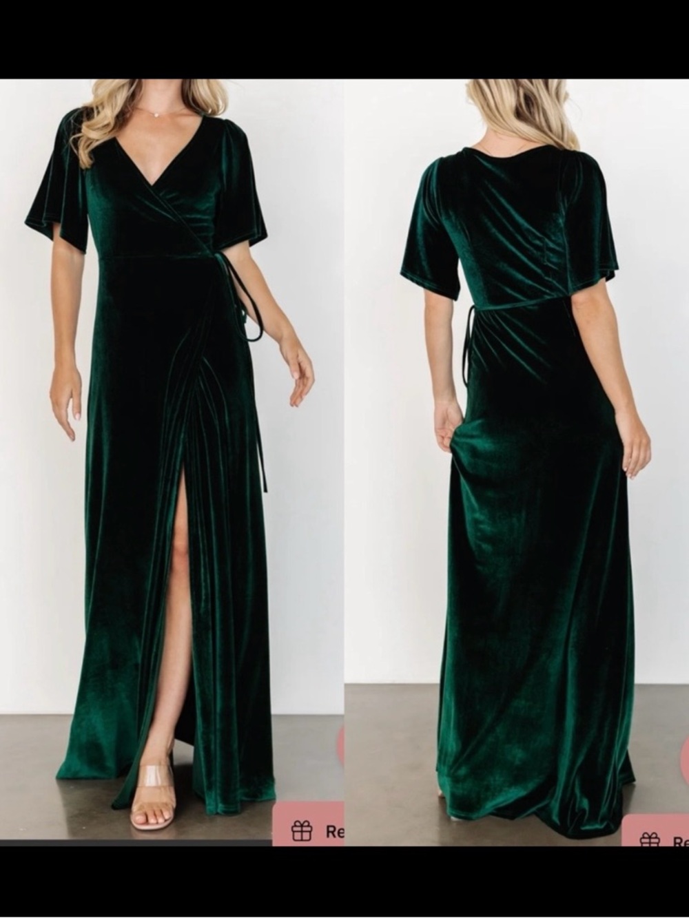 Baltic Born Meghan Velvet Wrap Maxi Dress Emerald Green Holiday Party Christmas